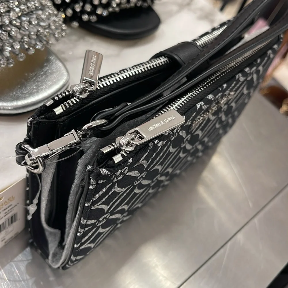 Michael Kors Jet Set Travel Large Double-Zip Wristlet-Wallet-PhoneHolder Black - Picture 6 of 16
